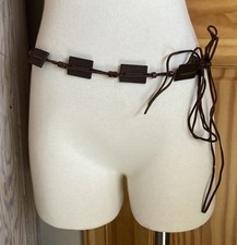 90s Vintage Bohemian Station Belt Brown O/S Plastic Faux Suede Hippie Beaded EUC