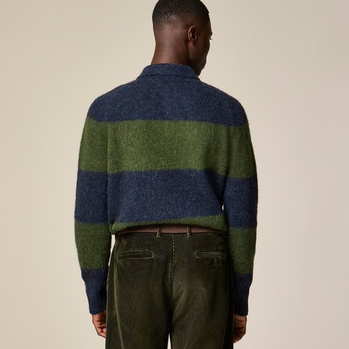 J.Crew Mens Sweater Polo Brushed Wool Collared Heather Pacific Olive Stripe NWT - Picture 3 of 3