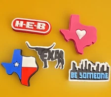 🔥 Qty 5 Great State Of Texas Shoe Charms For Crocs Style H-E-B Charm Longhorns