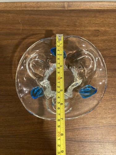 Murano Bowl Art Glass Cobalt Blue Clear Heavy Vintage 1960s Handblown Freeform - Picture 9 of 10