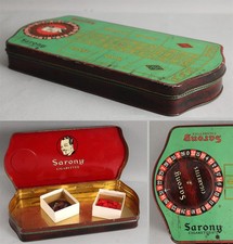 Antique Early-20thC SARONY Cigarettes Advertising Tin & Sign, Roulette Game, NR