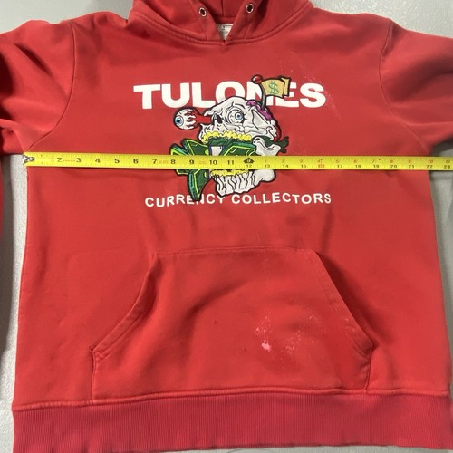 Tulones Currency Collectors Hoodie Men Size XL Graphic Print Worn Distressed Red - Picture 12 of 13