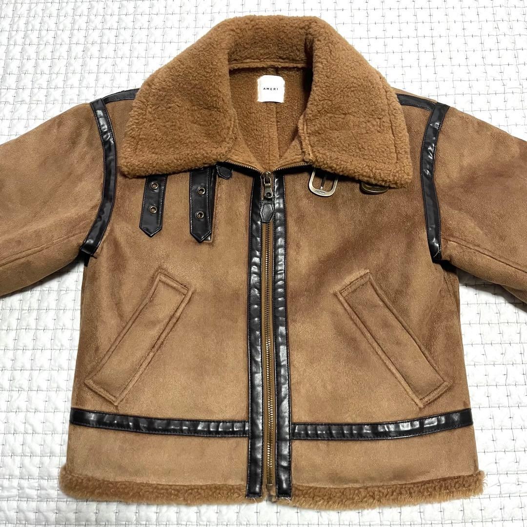 AMERI S Shearling Flight Jacket Brown Faux Mouton… - image 6