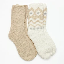 Charter Club Holiday Fuzzy Butter Winter Socks 2-Pack Beige & White One Size