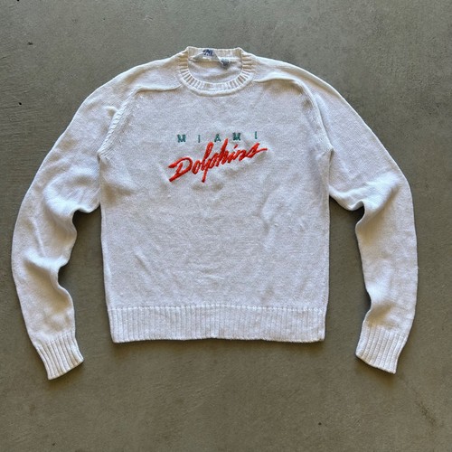 Vintage 90s Logo 7 Miami Dolphins Sweater Size XL White Pullover NFL Knit Logo - Picture 1 of 6