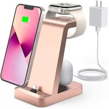 WORUDA CHARGER STATION 3 IN 1 FAST WIRELESS CHARGING DOCK STAND - PINK