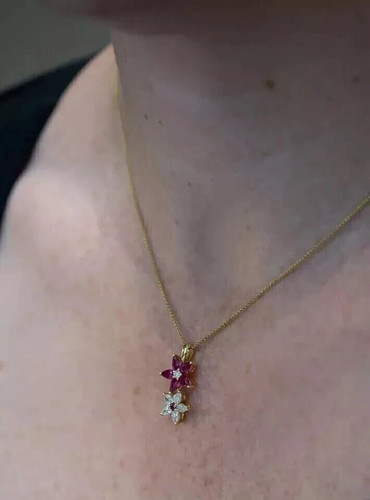 2.40Ct Pear Lab-Created Pink Ruby Flower Pendant Women's 14k White Gold Plated - Picture 4 of 4