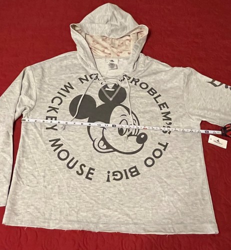 DISNEY PARKS Juniors XLARGE Mickey Mouse Crop Hoodie Gray Sweatshirt Lace Up NWT - Picture 6 of 11