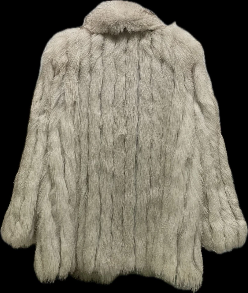 Abrigo de piel de zorro azul vintage REAL Finlandia para mujer años 80 90 damas talla mediana Foto 2 de 3