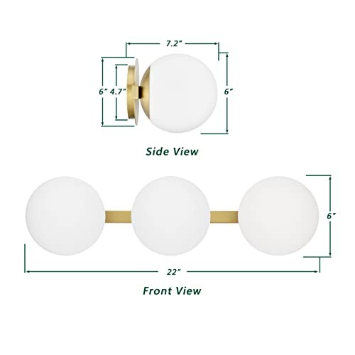 Badezimmer Waschtisch Leuchten, modern 3 Lichter Kugel Wand 3-flammig gealtertes Messing - Bild 4 von 8