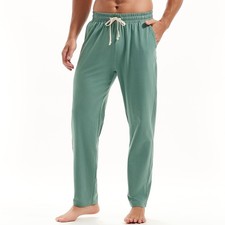 Mens Cotton Yoga Pants Running Workout Lightweight Sweatpants Open Bottom Lou...