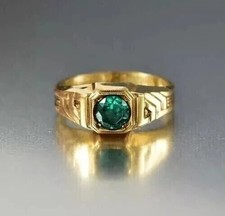 1.30CT Men's Ring For Husband Natural Green Emerald Solid 14K Yellow Gold Size 8