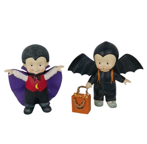 Vtg Ruth J Morehead Halloween Figurines Children Bat & Vampire Costume Set Of 2