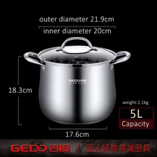 LFGB Certification 304 Stainless Steel Kitchen Stewing Pot with Tempered Glass C