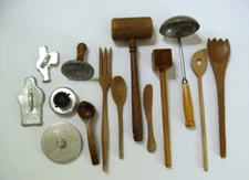 Vintage kitchen utensils-lot of 14-wood-metal-cookie press-ladle-mallets MORE❣️