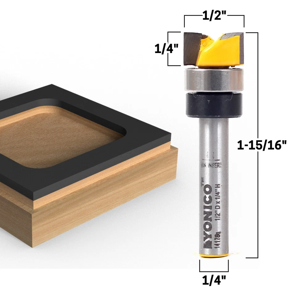 1/2" Diameter Flush Trim Template Router Bit - 1/4" Shank - Yonico 14178q