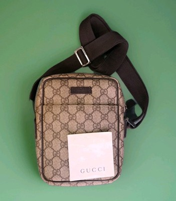 #ad Auth Gucci Shoulder Bag GG Supreme Logo Plate Crossbody Brown Unisex EUC