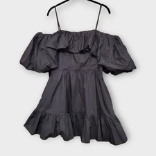 Ulla Johnson Mini Dress NWT Size 10 Black Lila Off Shoulder Pockets 100% Cotton