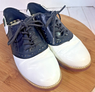 G.H. Bass Enfield Spectator Saddle Oxford Black White Faux Leather Wingtip 4 M