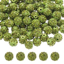 50pcs 10mm Olive Green Rhinestone Polymer Fancy Beads for DIY Jewelry Making