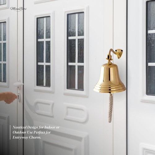 4" Brass Ship Bell with Rope Pull-Heavy-Duty Polished Brass Wall-Mount Nautical - Picture 1 of 7