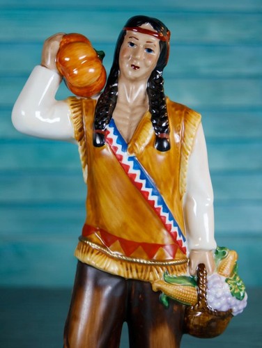 Set/2 Thanksgiving Ernte Herbst Indianer 9,5" Keramik Figuren mit Boxen - Bild 9 von 18