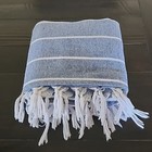 TURKISH Cotton Oversized Throw Beach Blanket Extra Large 61" by 82" Denim Blue