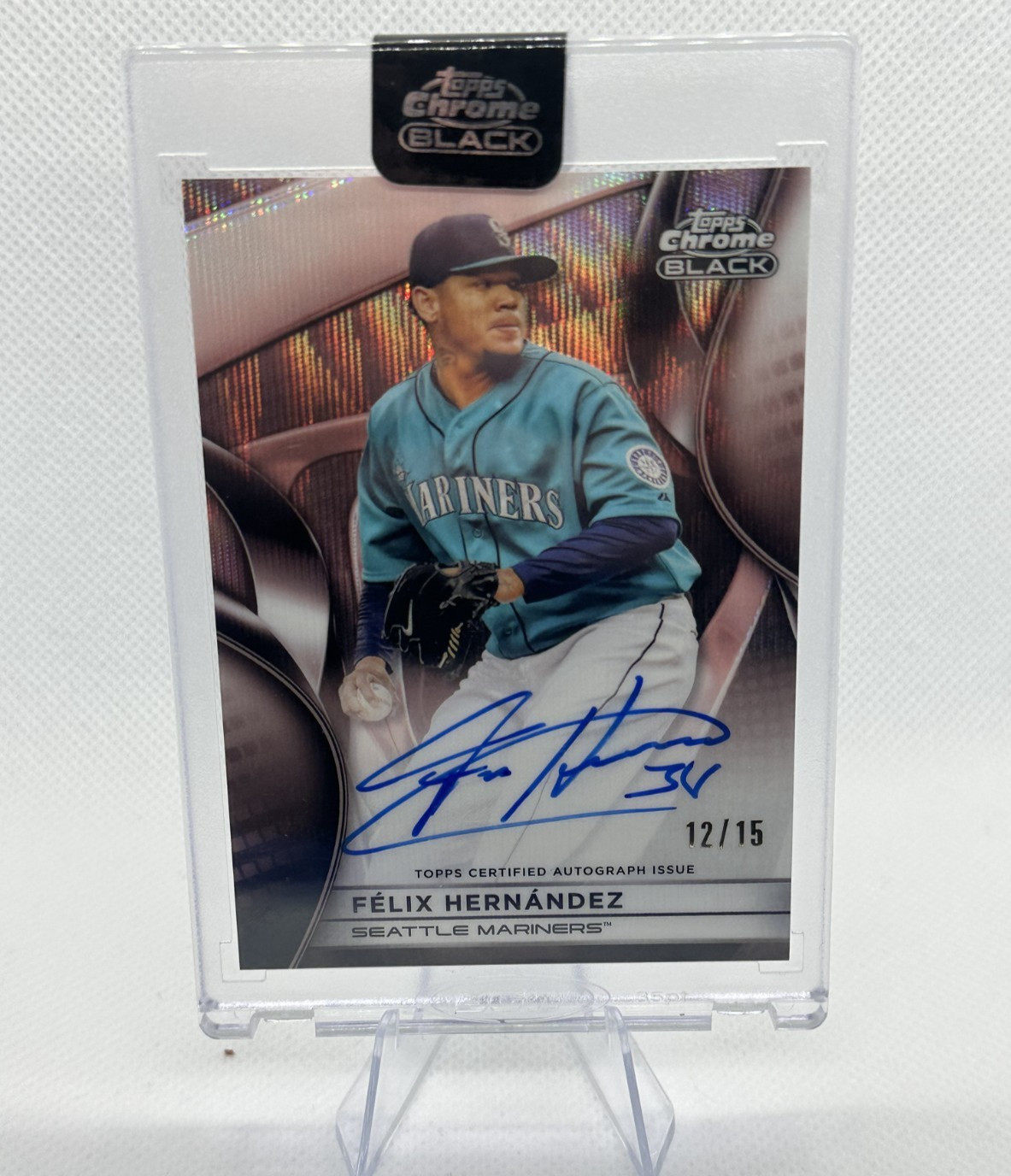 2025 Topps Chrome Black - Felix Hernandez On Card Auto #/15 Rose Gold Wave