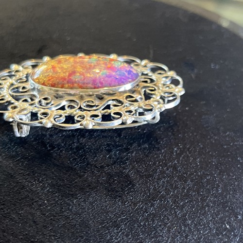 EXQUISITE VINTAGE STERLING SILVER FIRE OPAL MEXICO PENDANT Or PIN BROOCH - Picture 5 of 13
