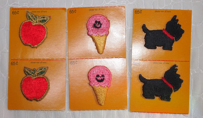Vtg Hallmark Cards Embroidered iron on Sticker Patches 1970's  ice cream  apple