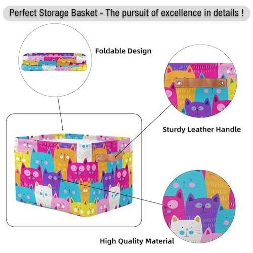 Cute Cats Colorful Storage Bins Cubes Collapsible Fabric Storage Baskets Toy - Picture 3 of 8
