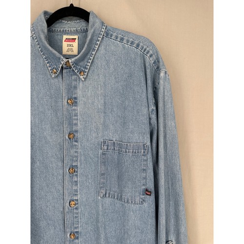 Vintage Dickies Shirt Men 2XL Blue Denim Button Long Sleeve Western Workwear Y2K - Picture 4 of 7