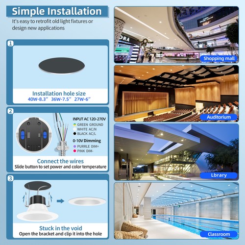 NEW Commercial 6" LED Recessed Ceiling Light 27W Retrofit Downlight 2700K~5000K - Picture 12 of 13