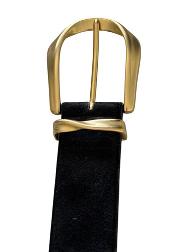 Leather Shop Accessories Black Suede Leather Women's Belt Brushed Gold Sz Large - Picture 2 of 6