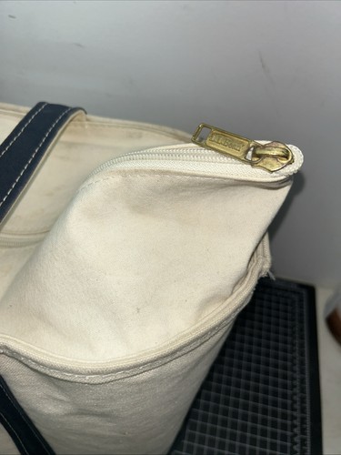 Vtg LL Bean Boat ToteLarge Zip Top Stiff Canvas USA Blue 16”x14”x8 Monogrammed - Picture 10 of 16