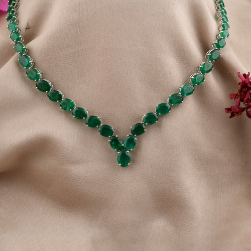 47.19 Ct Zambian Emerald Oval Gemstone Necklace Jewelry 14k White Solid Gold - Picture 7 of 13