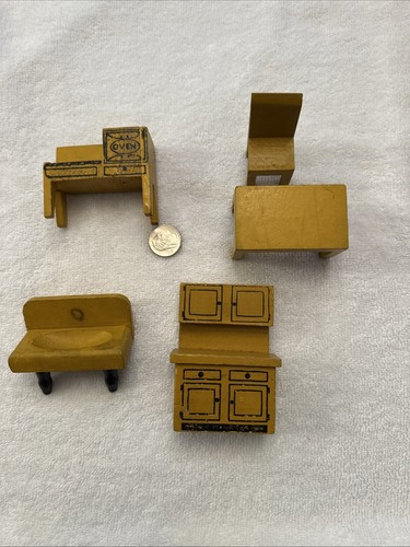 Antique Jaymar Wood Dollhouse Kitchen Furniture 5-pc Kitchen 1930's 3/4" Scale