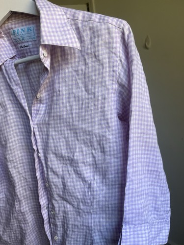 Camisa Thomas Rosa Mujer Lino Pequeña Guinga Púrpura Hecha en Irlanda - Imagen 9 de 9