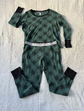 VICTORIA'S SECRET BLACK GREEN BUFFALO CHECK THERMAL PJ PAJAMA 2 PC SET MEDIUM