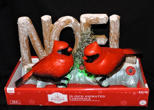 Holiday Time NOEL 10-inch Animated Red Cardinals Music Christmas Decoration - Picture 2 of 7