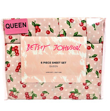 Betsey Johnson Queen 6 Piece Sheet Set Cherry Polka Dot Pink Bedding