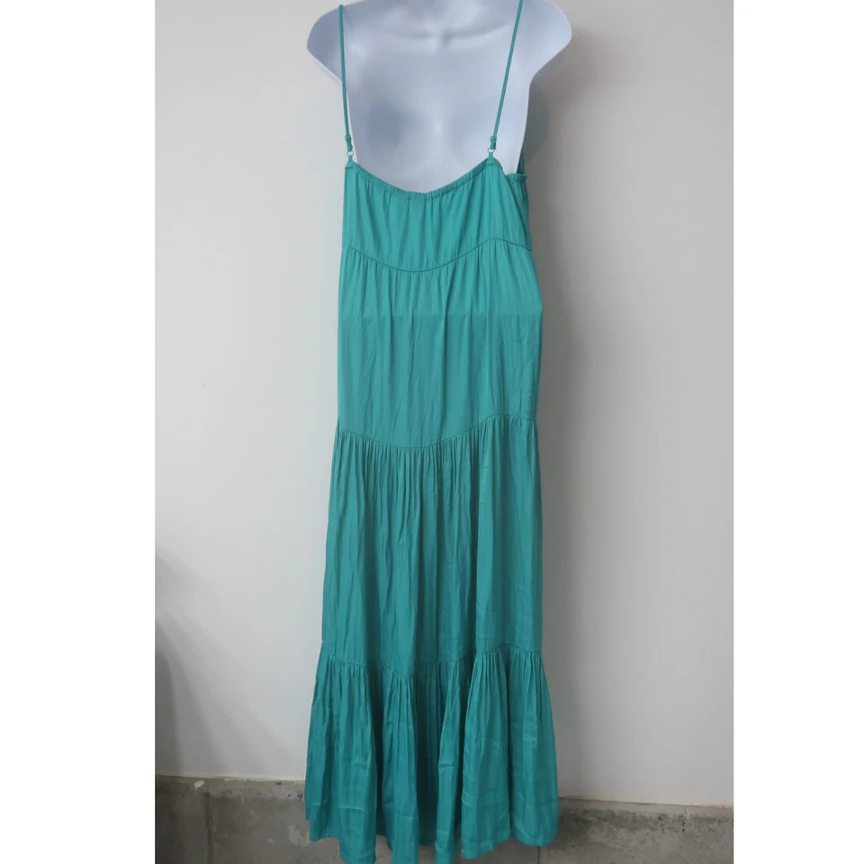 Joie Satin Maxi Dress XL Green Tiered Boho Flowy Summer Resort Event Guest - Image 3 of 4
