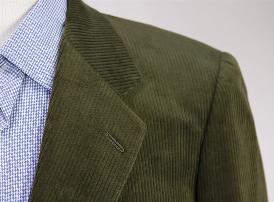 Chaqueta Blazer Hickey Freeman Verde Algodón Cachemira Pana 2-Btn 40S Foto 4 de 4