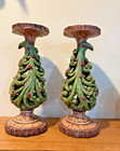Christmas Tree Candle Holders, Rustic "Carved" Wood Resin,  Set of Two 