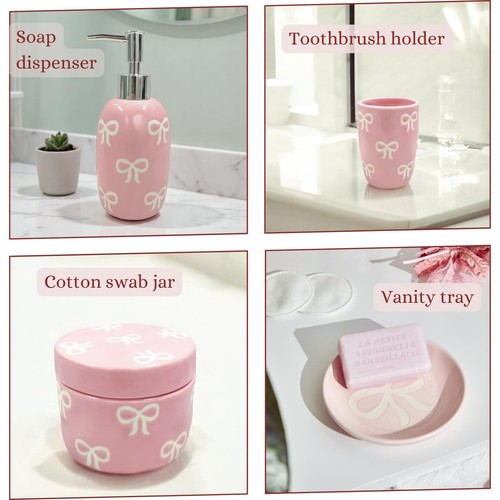 Bow Bathroom Set, 4 Pcs Ceramic Bathroom Accessory Sets - Soap Dispenser, Tum... - Bild 3 von 8
