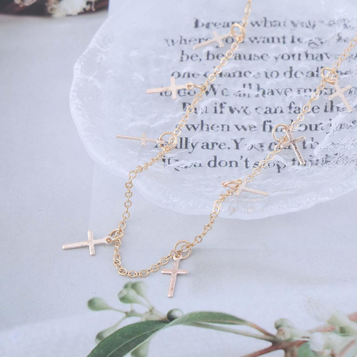 Vintage Cross Dangle Choker Necklace Gold Cross Crucifix Necklace Tiny Cross Col - Picture 4 of 12