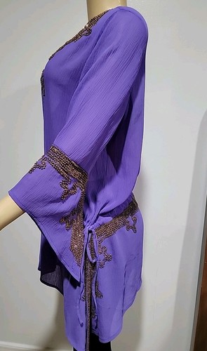 Colleen Lopez Damen Bluse Größe M lila Pailletten Bauern Boho Taillenbinder # C - Bild 8 von 11
