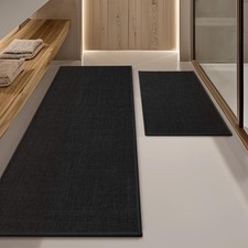 Black Bathroom Rug Set Non Slip Quick Dry Bath Mat 17x24 17x47 Inch 2 PCS