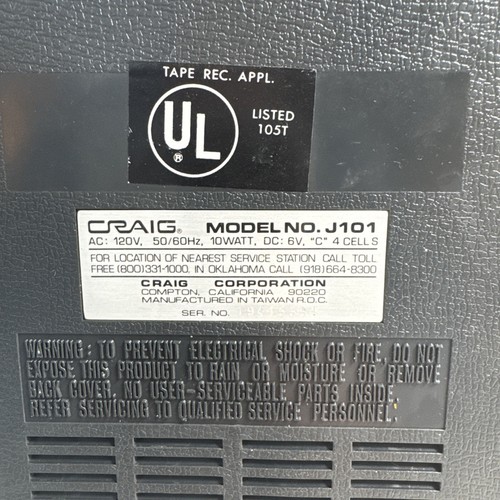 Vintage Cassette Recorder Player Craig J101 Auto Stop Tested Works - Picture 5 of 7