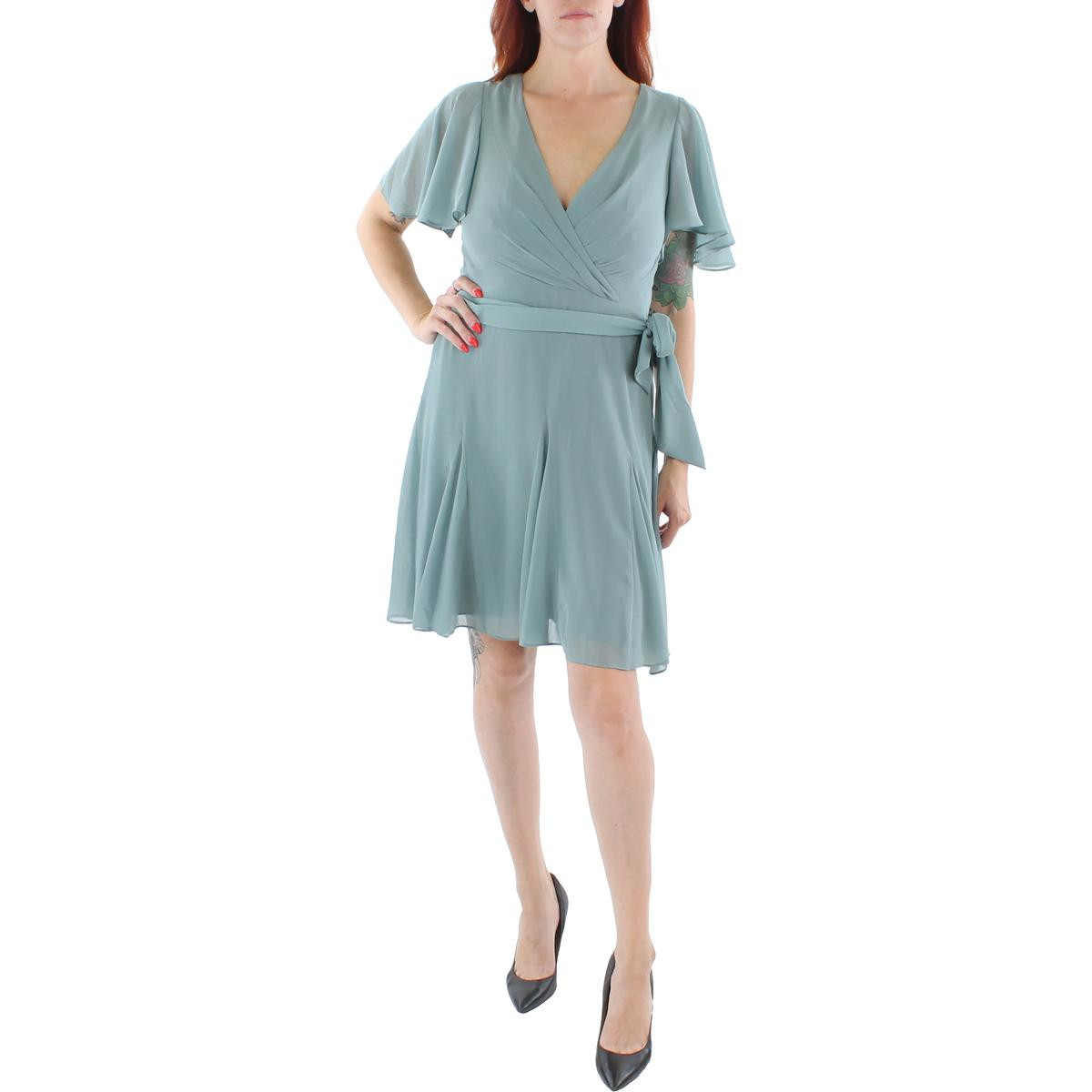 Женское зеленое шифоновое платье с оборками Lauren Ralph Lauren, облегающее и расклешенное 2 BHFO 1821